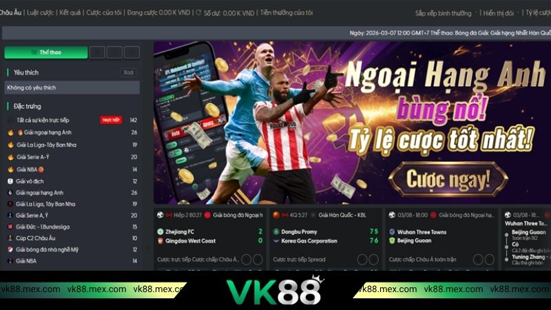 Hệ thống kèo cược đa dạng trên VK88
